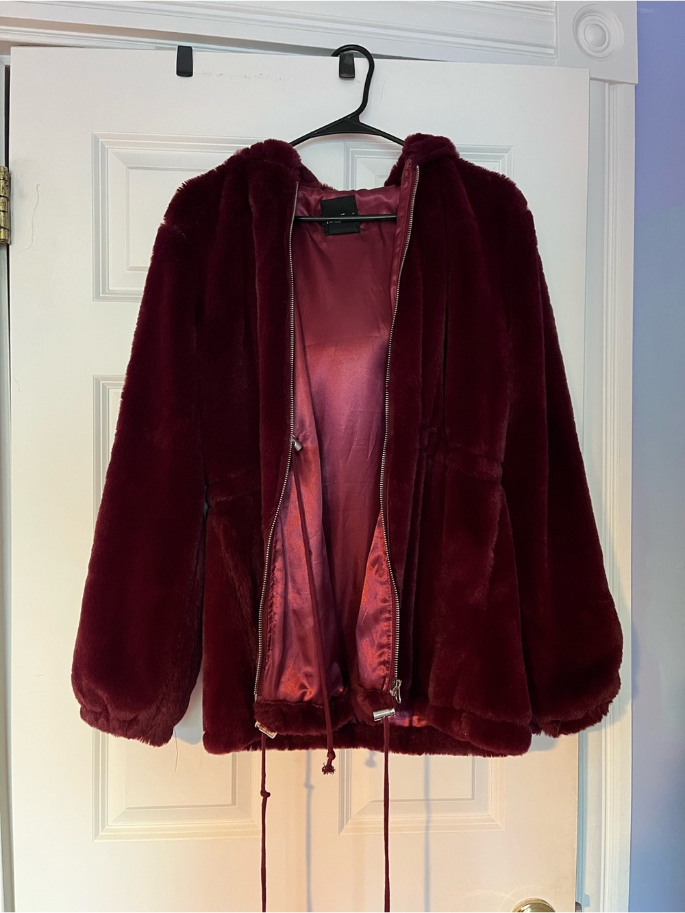 Me Jane Burgundy Faux Fur Hooded Bomber Jacket